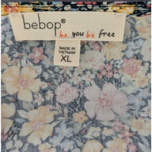 Bebop Ditsy Floral Dress XL Yellow/Navy Boho Cutout Midriff Tie Front Mini New - Picture 5 of 9